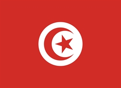 [ai] The flag of Tunisia features a red background with a white circle containing a red crescent and a red five-pointed star in the center.